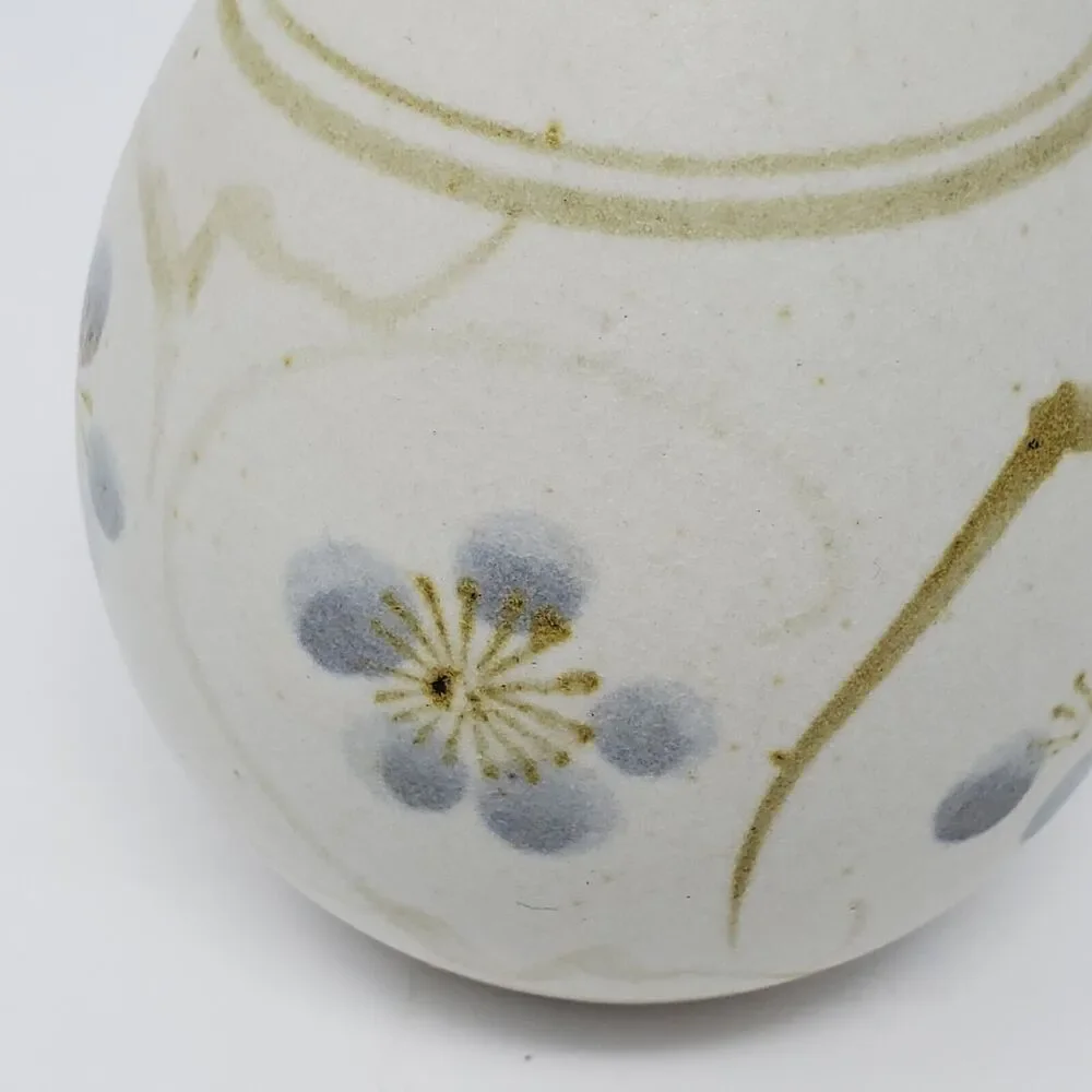 Otagiri Japan Art pottery Stoneware Bud vase MCM hand painted Blue‎ flower Vtg